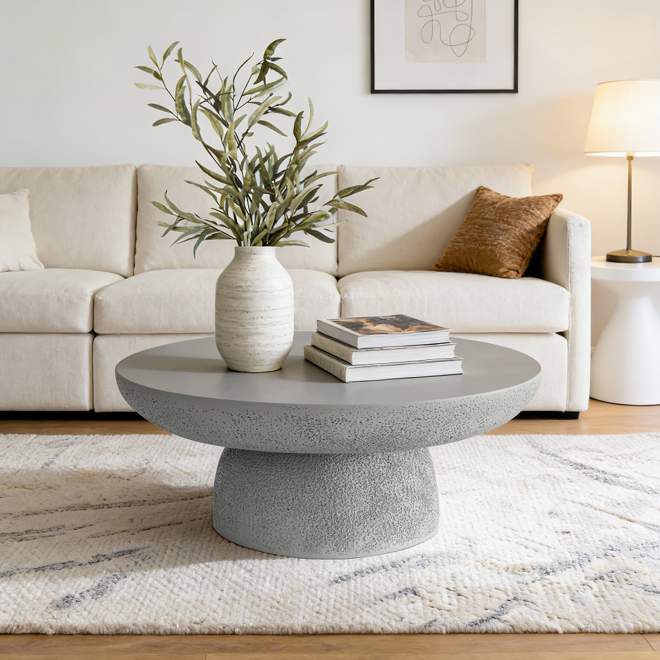 Grey Travertine Round Coffee Tables Accent Center Table