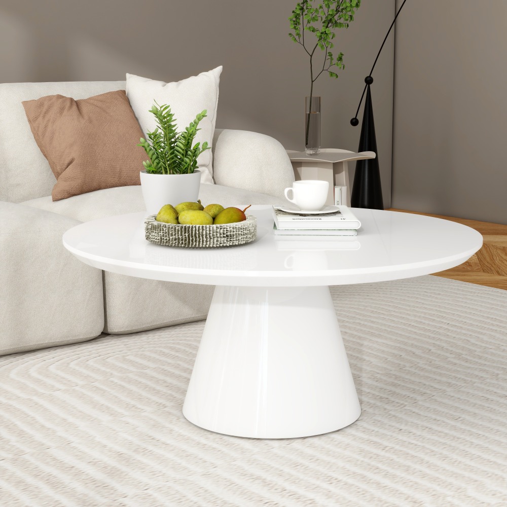 Modern Round Coffee Table with Cone-Shaped Base