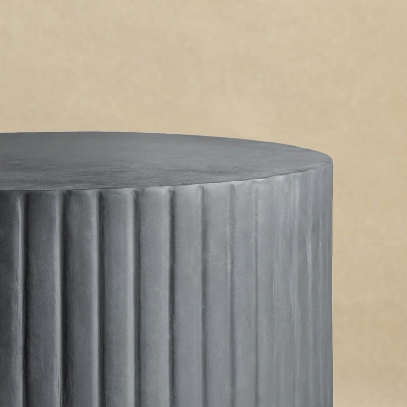 Black Modern Round Fluted Drum Magnesium Oxide End Table