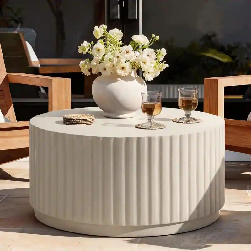 Modern Ribbed Round Concrete Coffee Table