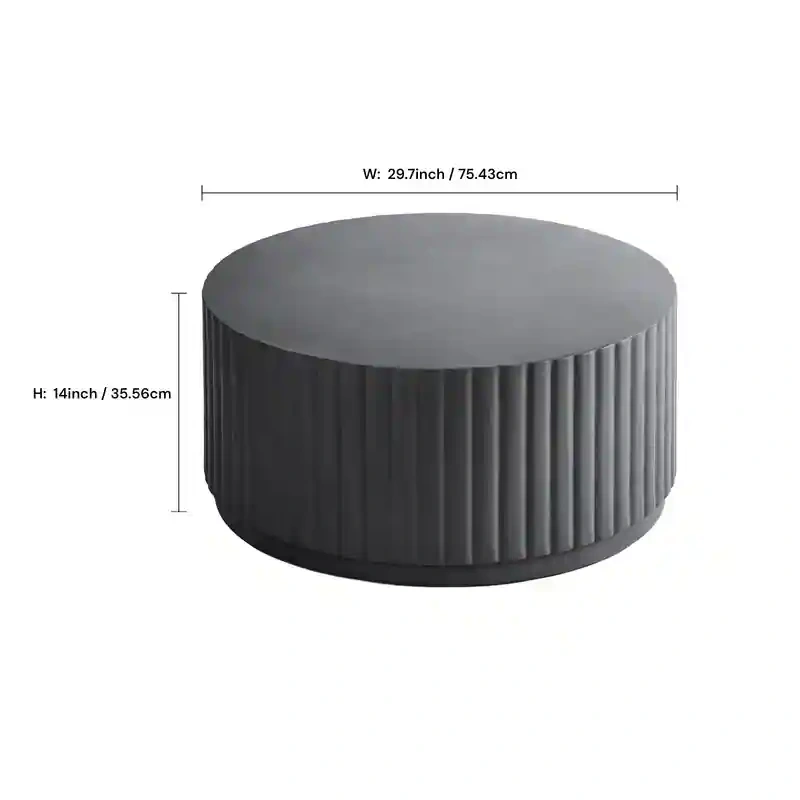 Black Modern Ribbed Round Concrete Coffee Table