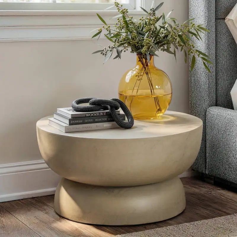 11.4" Concrete Round Low Profile End Table