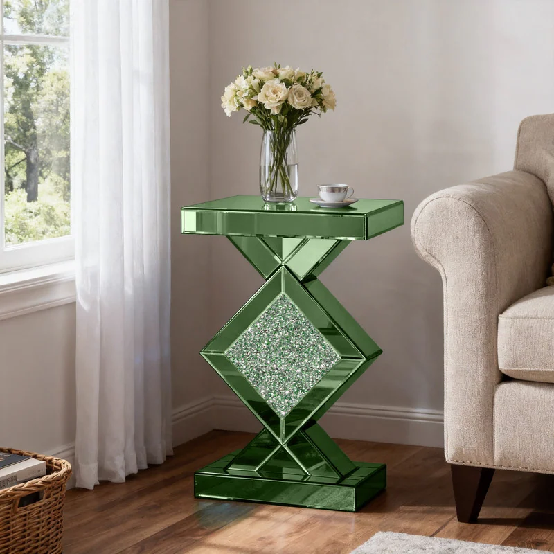 Gery Tall Mirrored Glass Pedestal End Table
