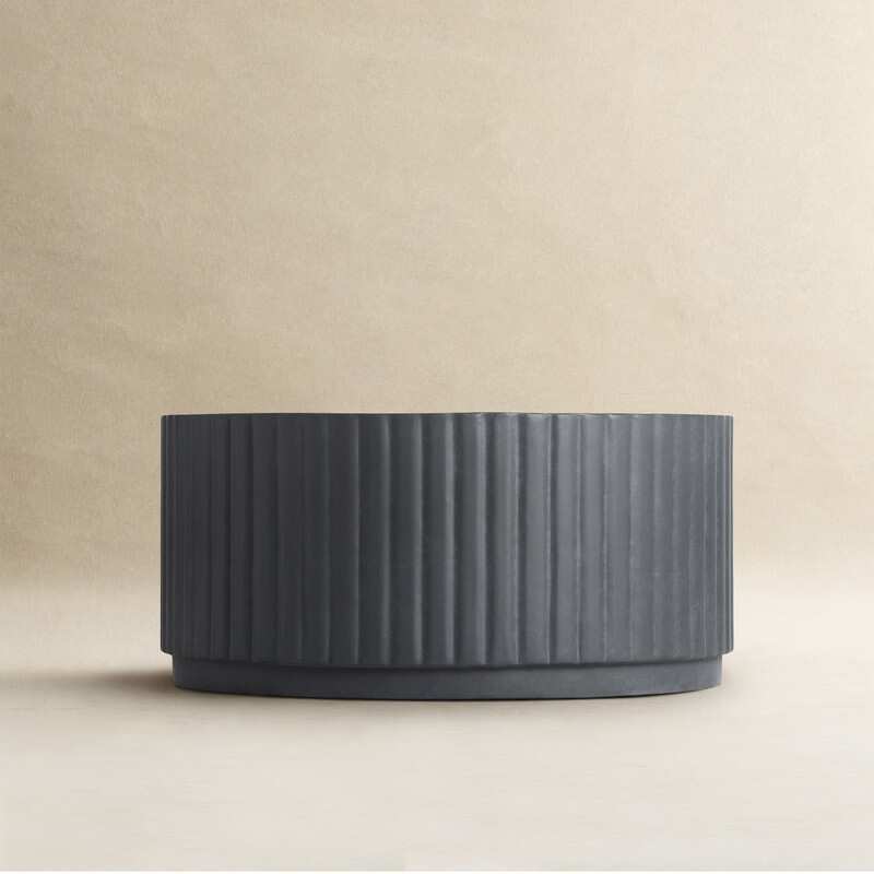 Black Modern Ribbed Round Concrete Coffee Table