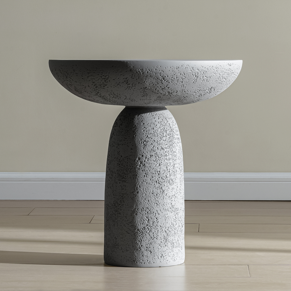 18'' Tall Round Gray Pedestal Side Table, Modern Hourglass End Table with Stone Texture