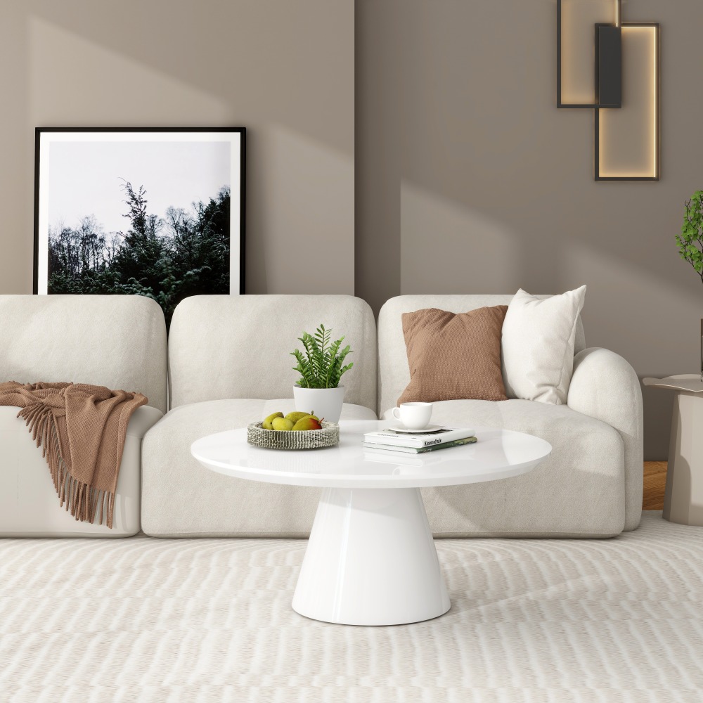 Modern Round Coffee Table with Cone-Shaped Base