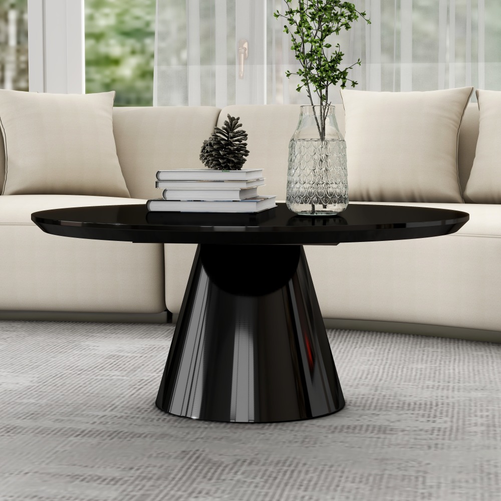 Modern Round Coffee Table with Cone-Shaped Base