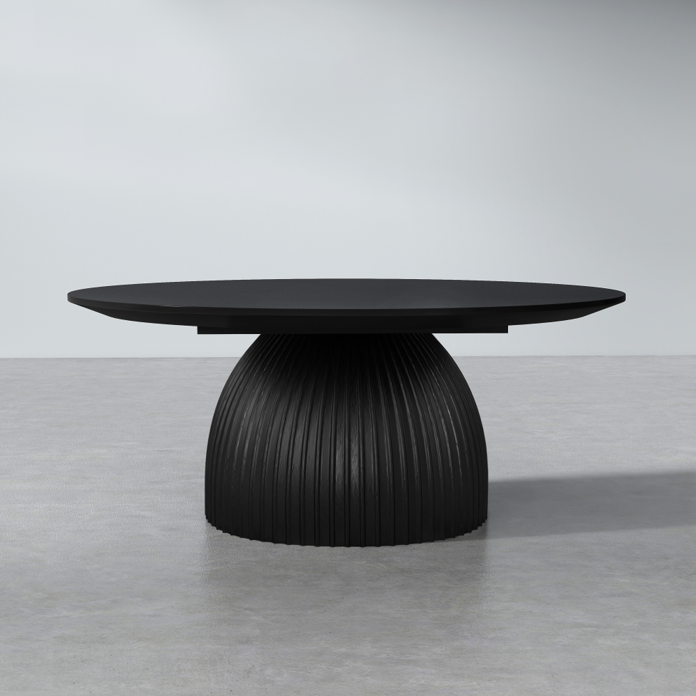 Classical Black Round Coffee Table Solid Wood Base