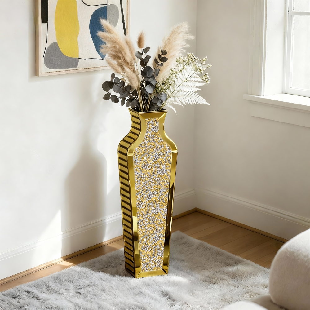 Gold Handmade Crystal Glass Floor Vase 26.8"