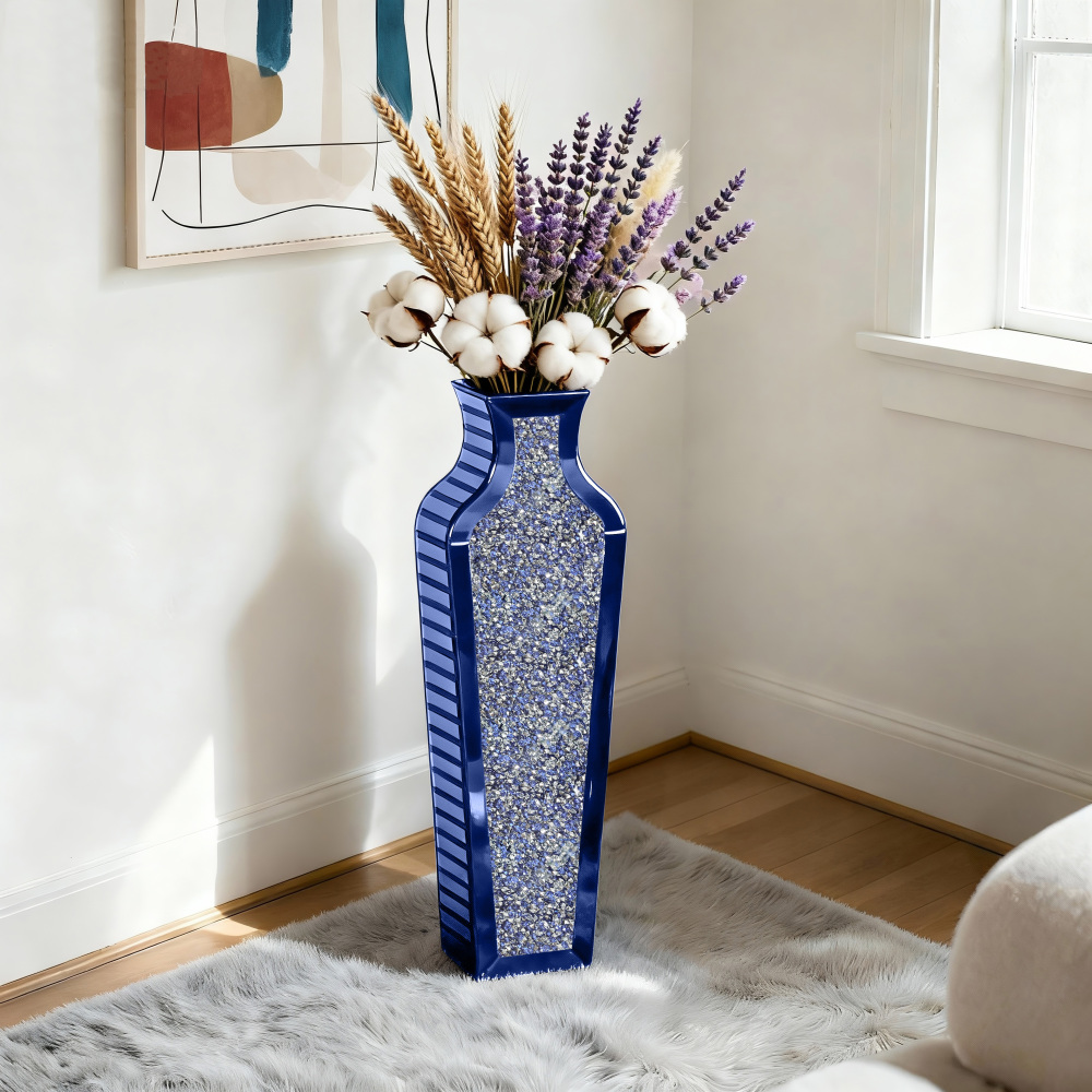Blue Handmade Crystal Glass Floor Vase 26.8"