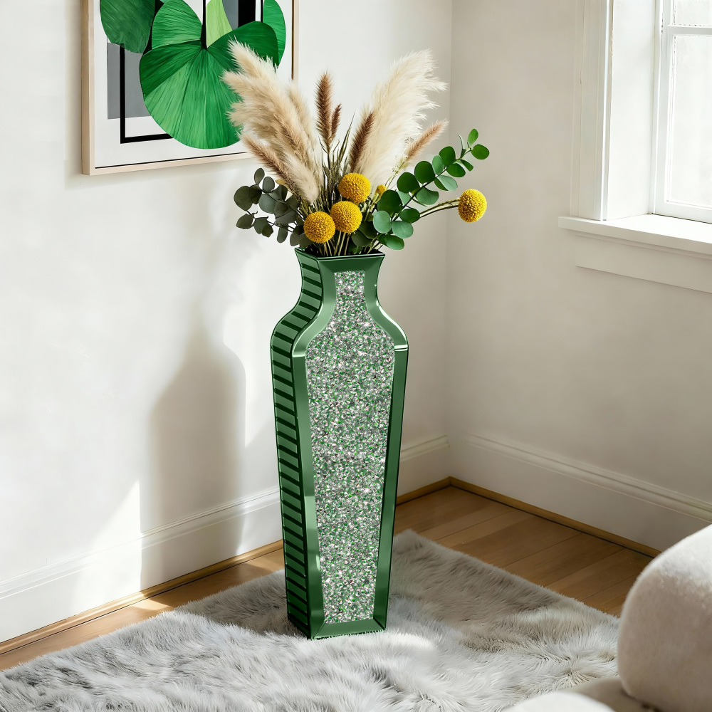 148 Green Handmade Crystal Glass Floor Vase 26.8"