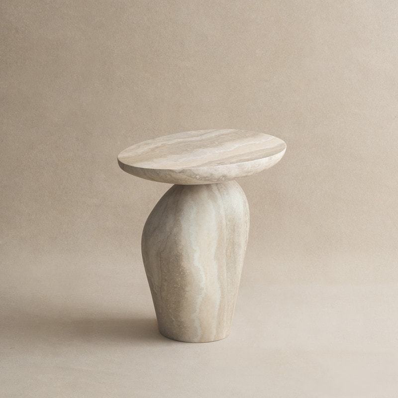 Round Fiberglass Asymmetrical Pebble End Table