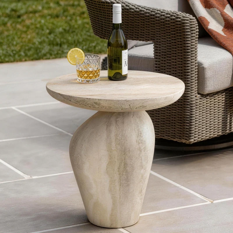 Round Fiberglass Asymmetrical Pebble End Table