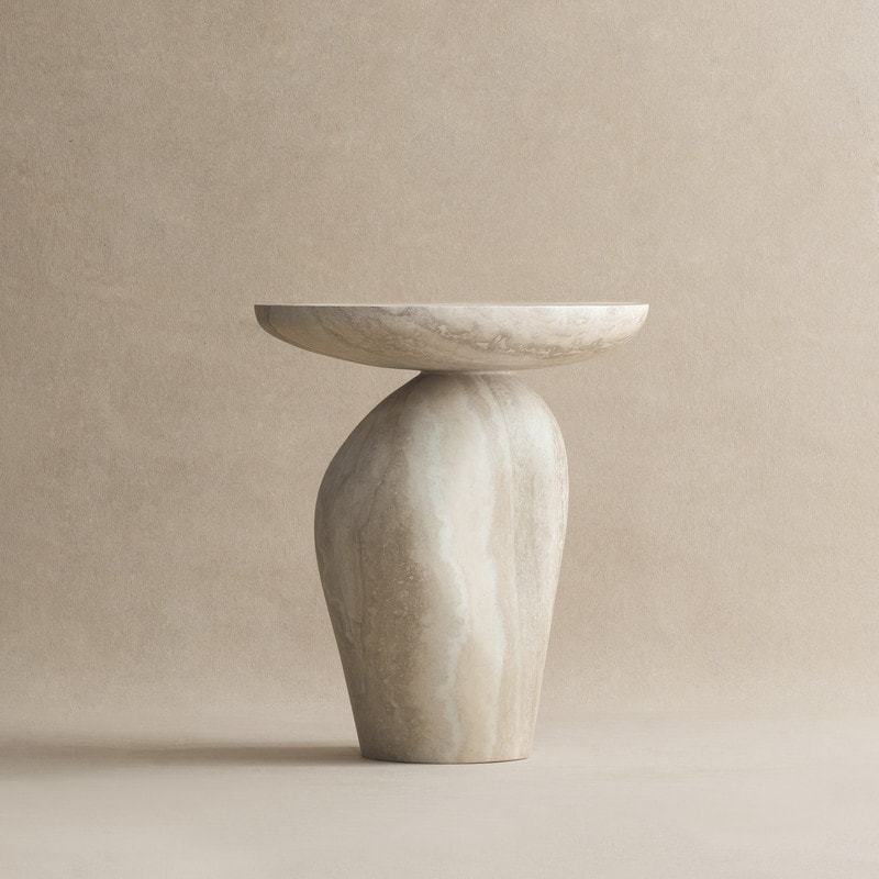 Round Fiberglass Asymmetrical Pebble End Table