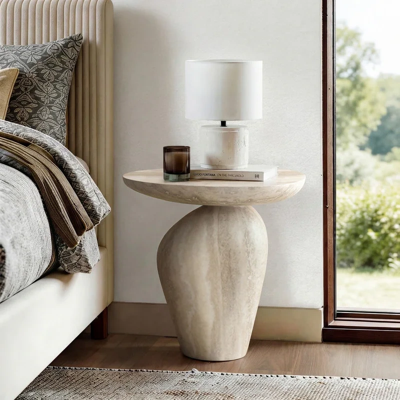 Round Fiberglass Asymmetrical Pebble End Table