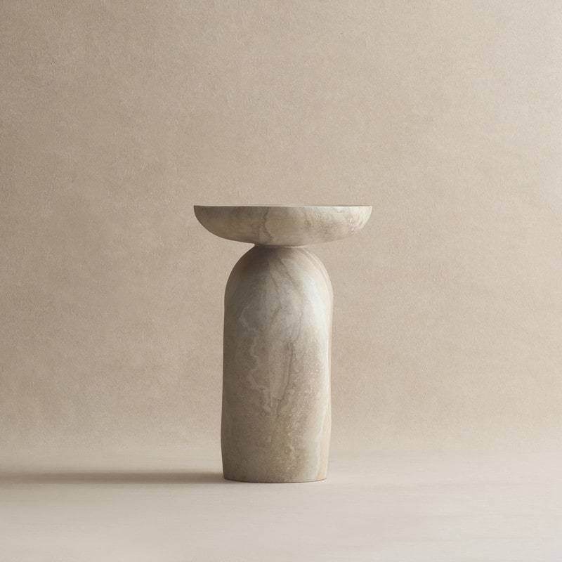 Round Fiberglass Asymmetrical Pebble End Table