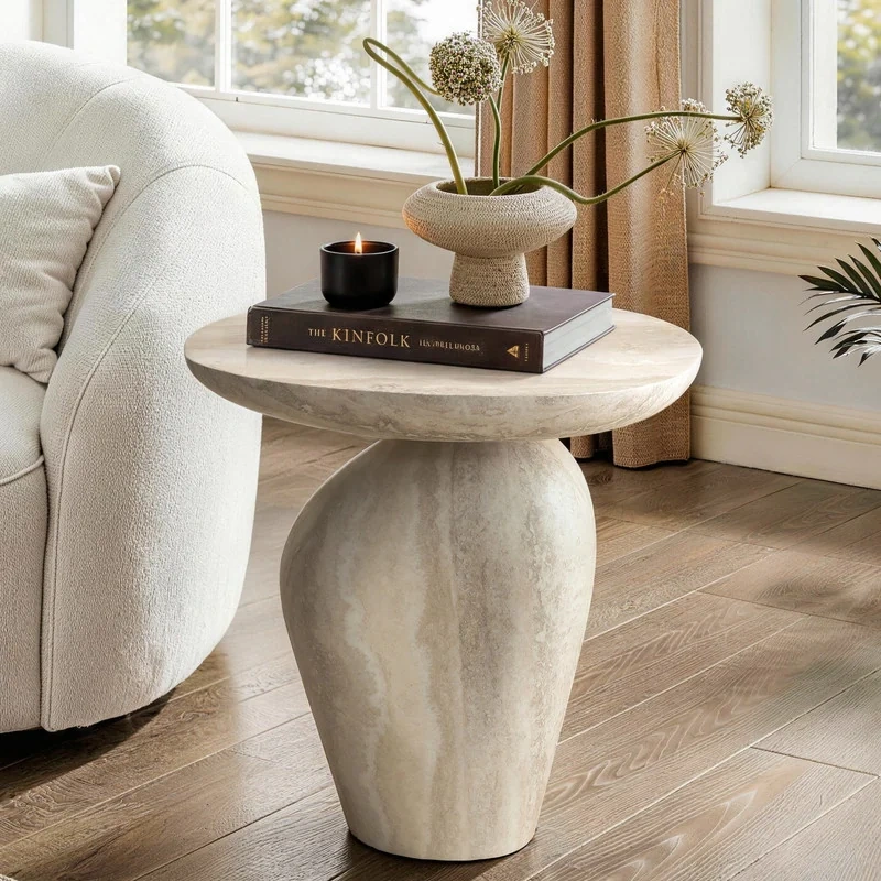 Round Fiberglass Asymmetrical Pebble End Table
