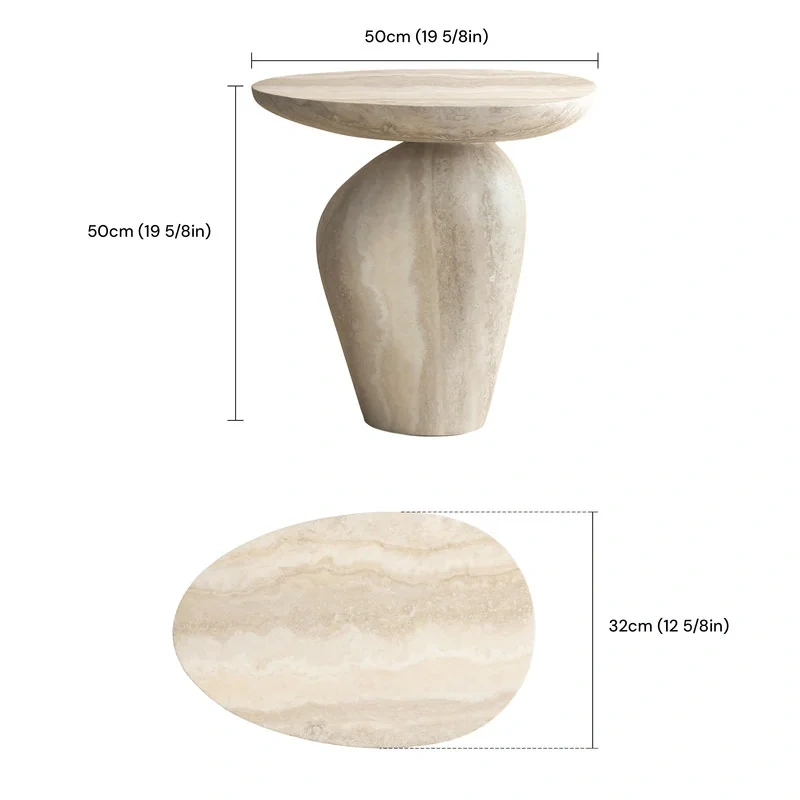 Round Fiberglass Asymmetrical Pebble End Table