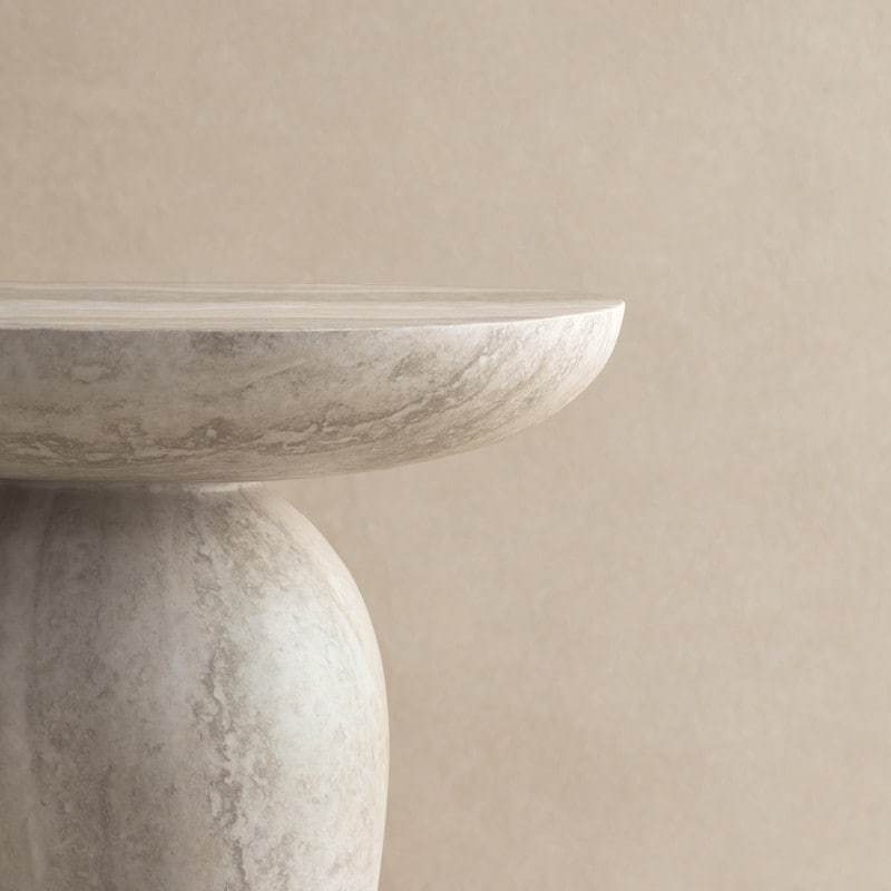Round Fiberglass Asymmetrical Pebble End Table