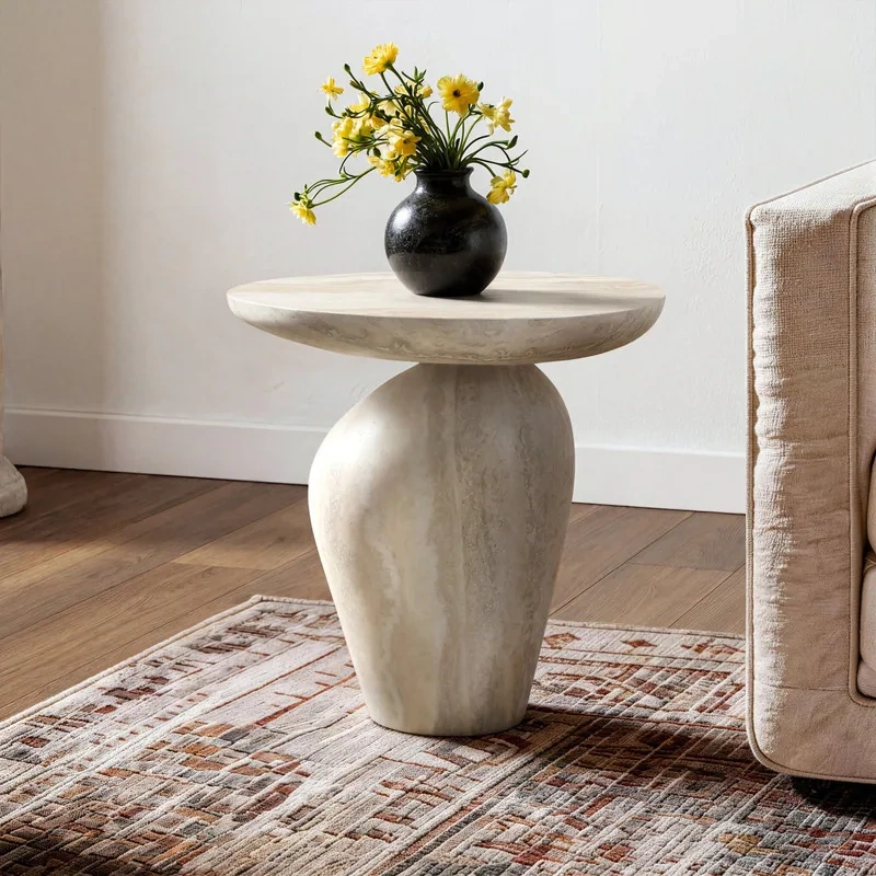 Round Fiberglass Asymmetrical Pebble End Table
