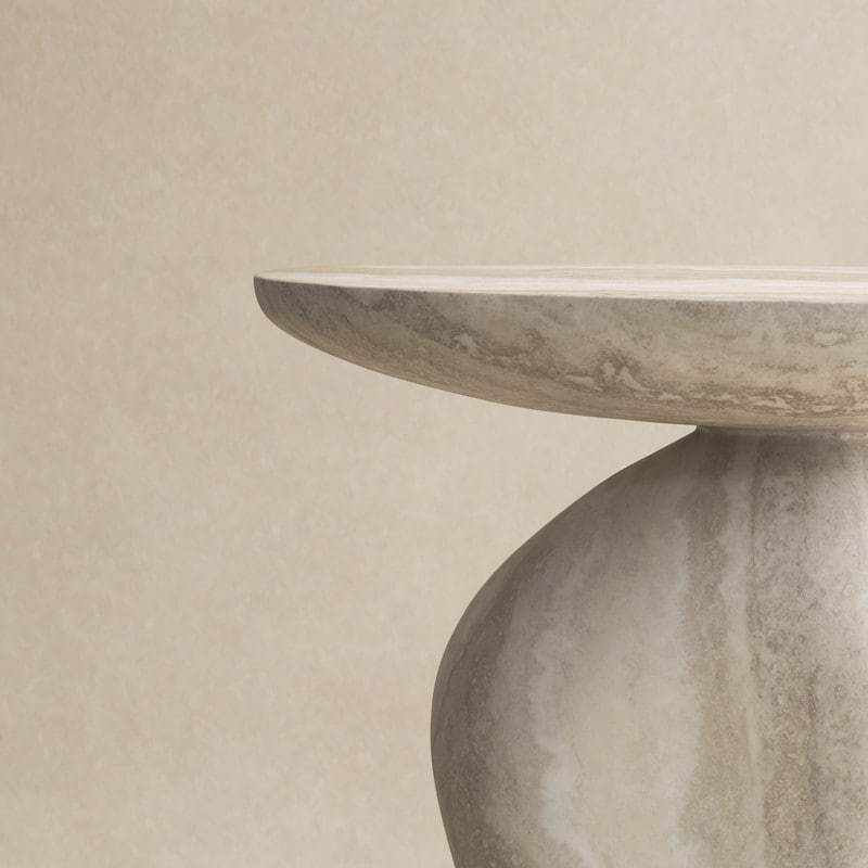 Round Fiberglass Asymmetrical Pebble End Table