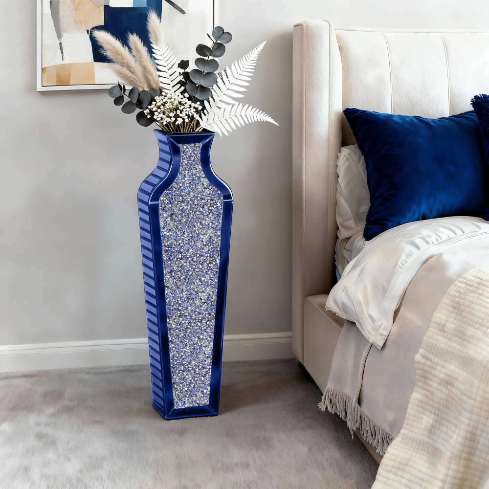 Blue Handmade Crystal Glass Floor Vase 26.8"