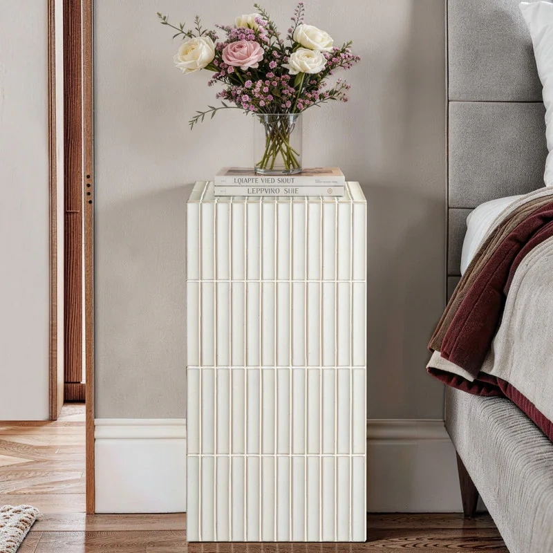 23.6" H Grid-Tiled Modern Square Accent Table