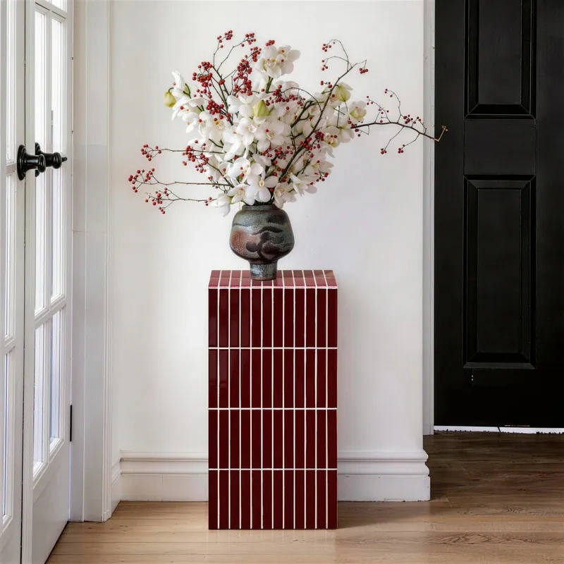 23.6" H Grid-Tiled Modern Square Accent Table