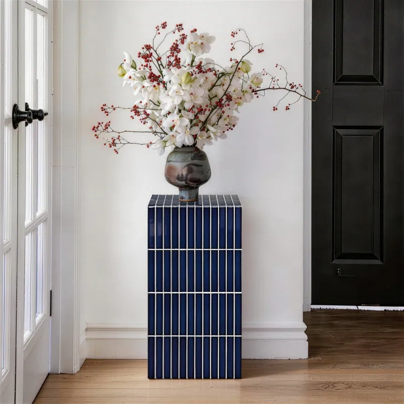 23.6" H Grid-Tiled Modern Square Accent Table