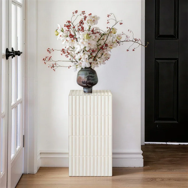 23.6" H Grid-Tiled Modern Square Accent Table