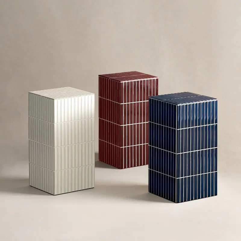 23.6" H Grid-Tiled Modern Square Accent Table