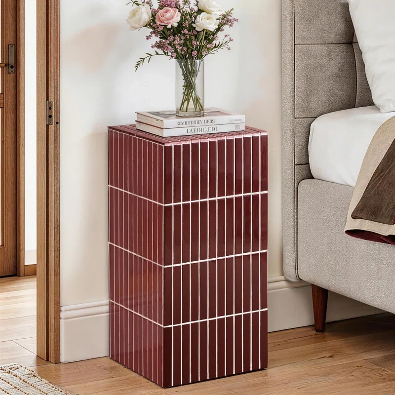 23.6" H Grid-Tiled Modern Square Accent Table