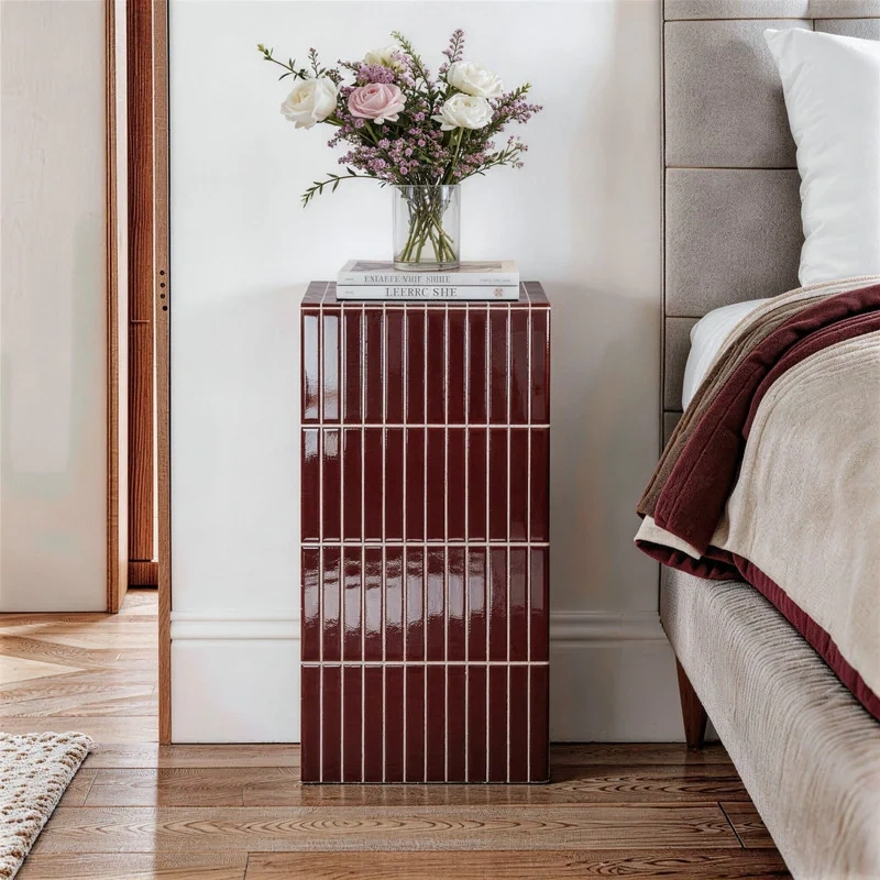 23.6" H Grid-Tiled Modern Square Accent Table