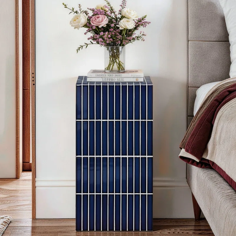 23.6" H Grid-Tiled Modern Square Accent Table