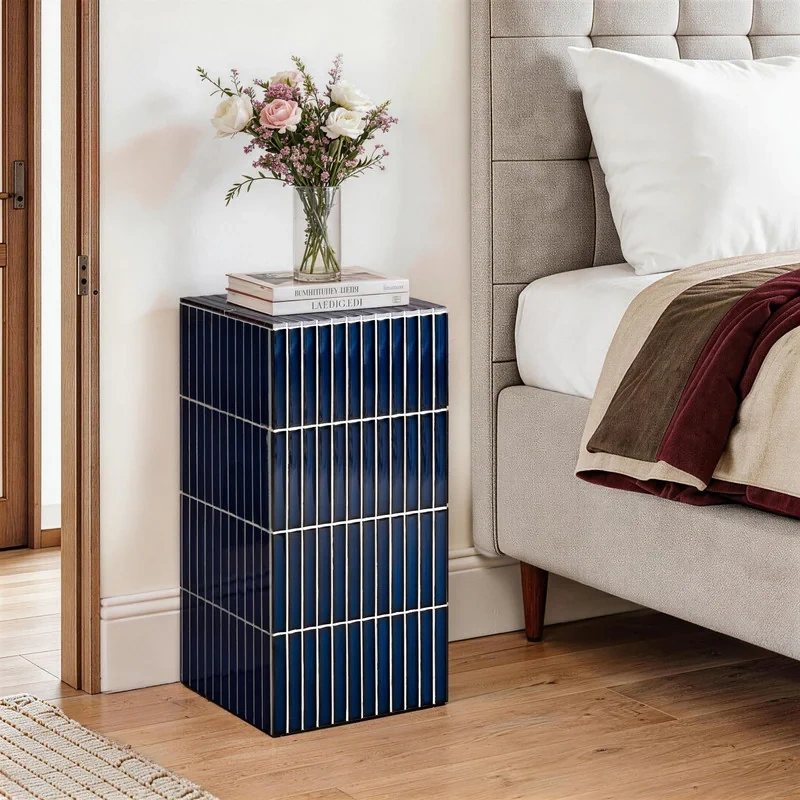 23.6" H Grid-Tiled Modern Square Accent Table