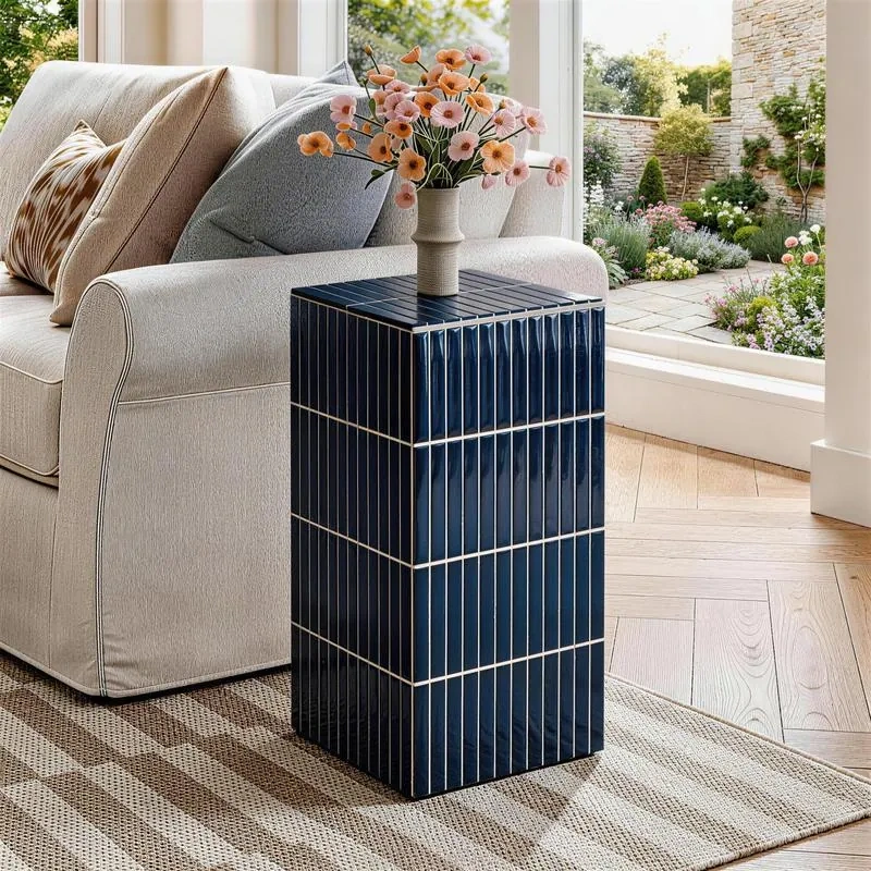 23.6" H Grid-Tiled Modern Square Accent Table