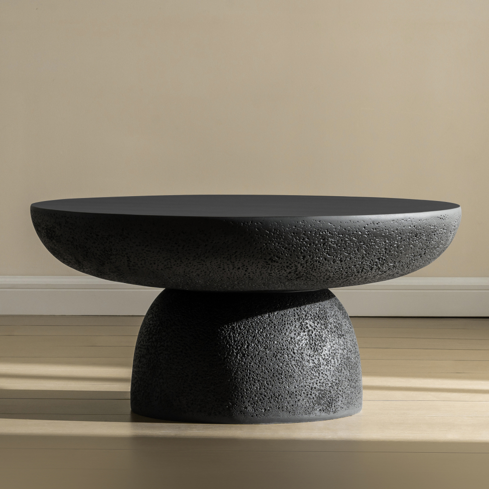 Black Travertine Round Coffee Tables Accent Center Table
