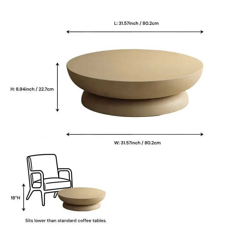 31.5" Low-Profile Round Concrete Coffee Table