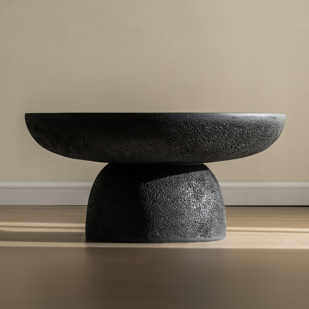 Black Travertine Round Coffee Tables Accent Center Table