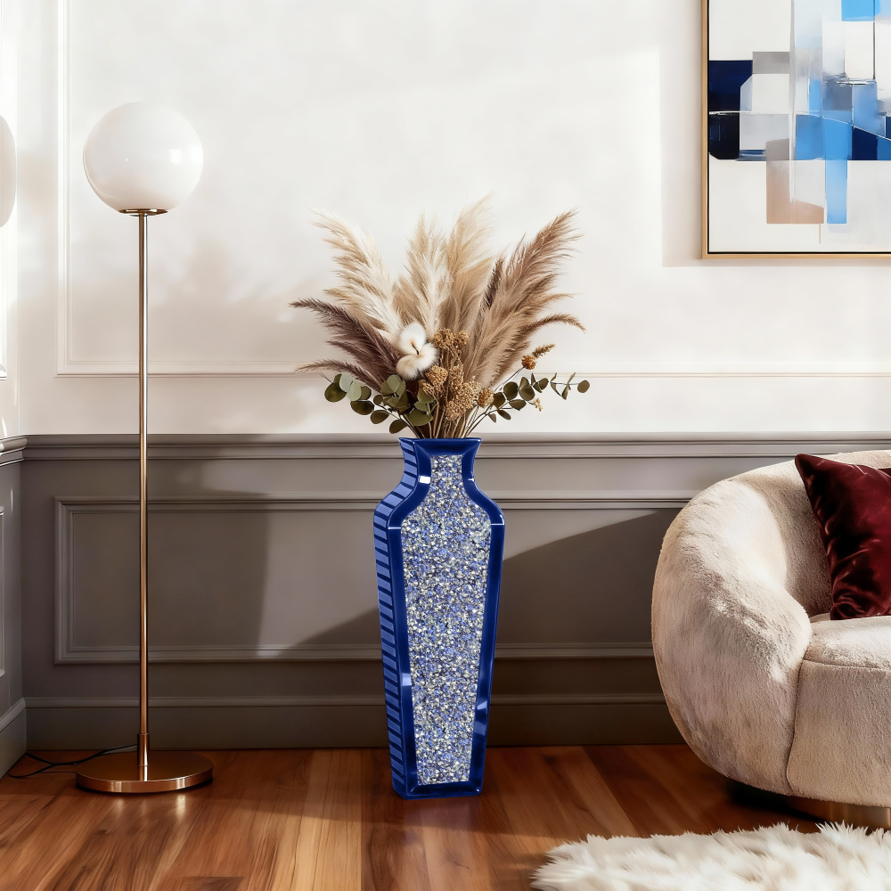 Blue Handmade Crystal Glass Floor Vase 26.8"