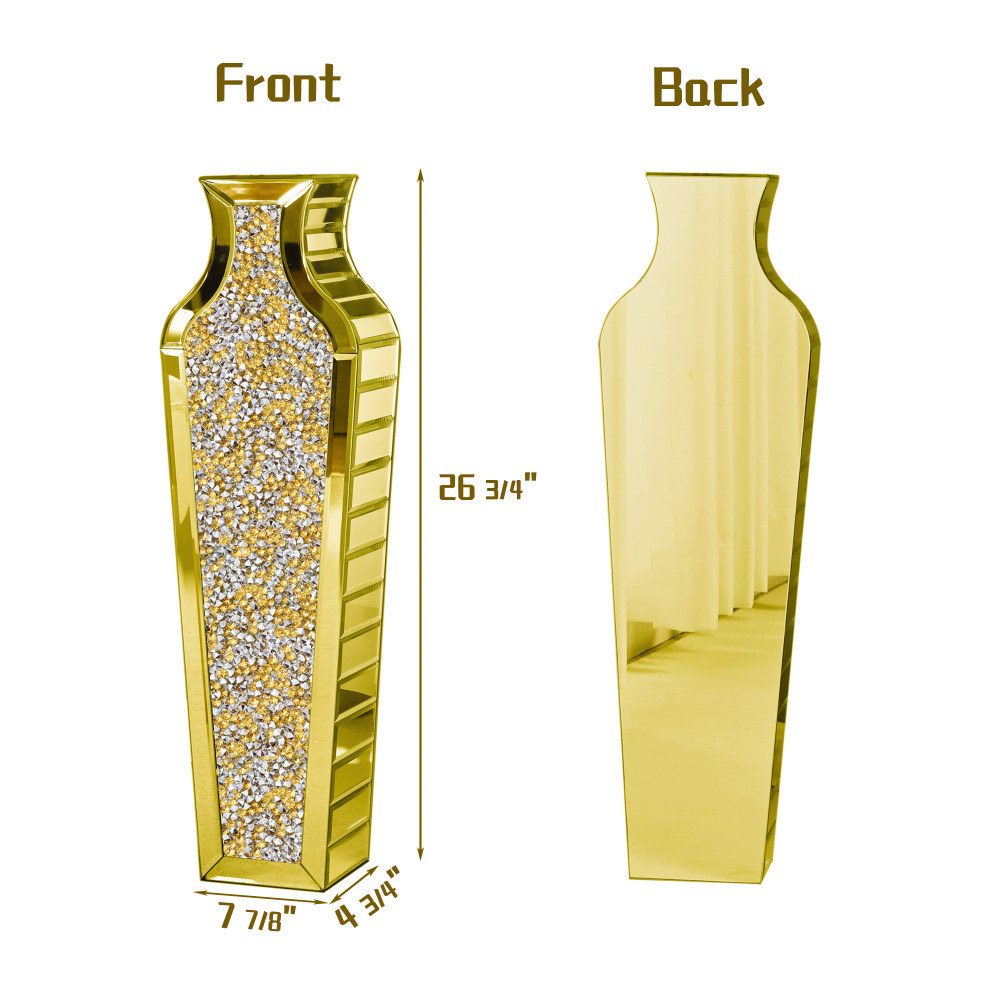 Gold Handmade Crystal Glass Floor Vase 26.8"