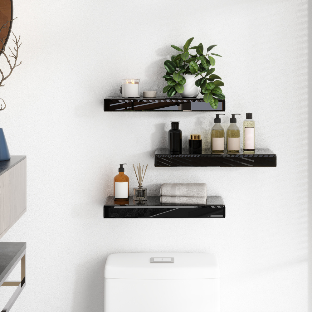 Mirrored Floating Shelves for Wall, Set of 3 Glass Wall Mounted Shelves for Bathroom Decor
