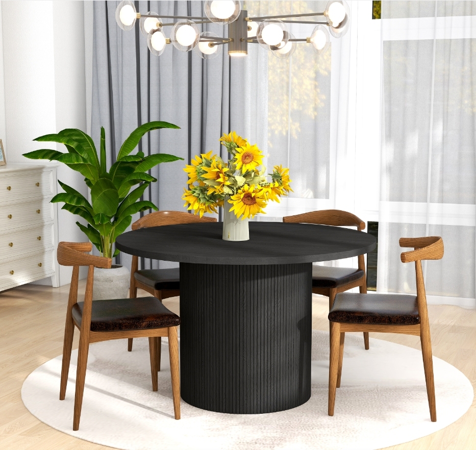 Round Fluted Pedestal Dining Table /SF-DT158B/SF-DT158W