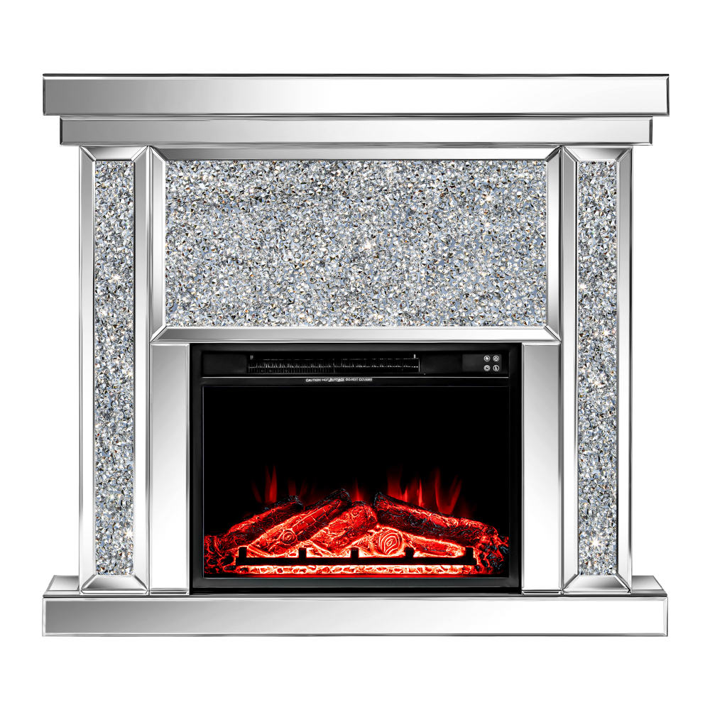 Electric Fireplace with Glass Mantel Surround, Crushed Diamonds inlay