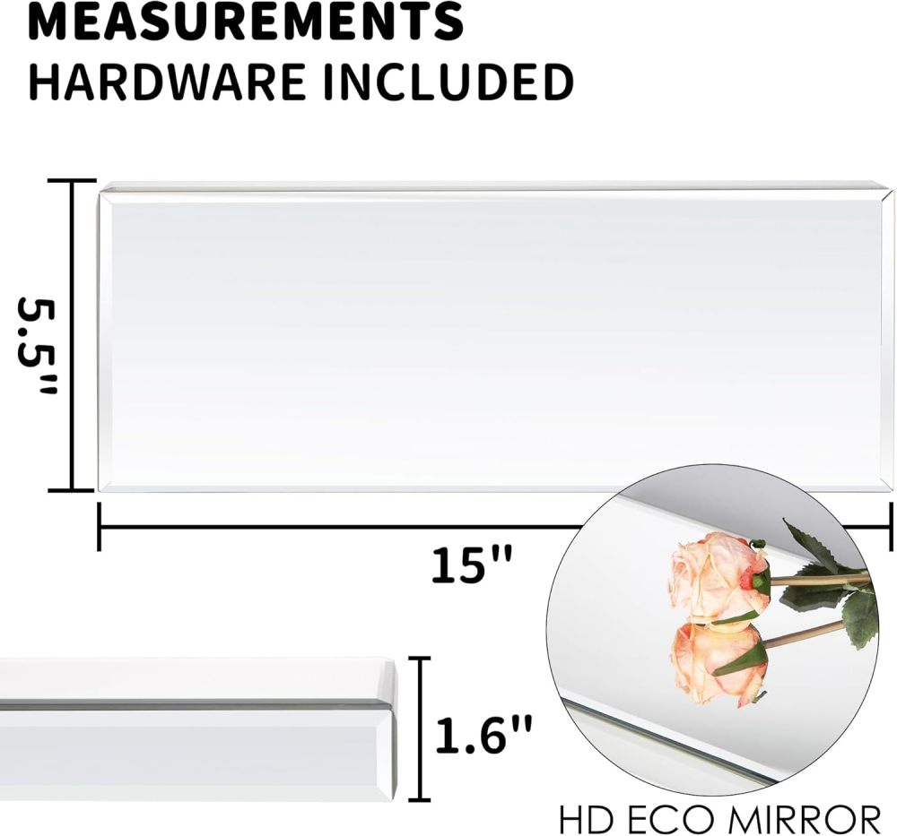 Mirrored Floating Shelves for Wall, Set of 3 Glass Wall Mounted Shelves for Bathroom Decor