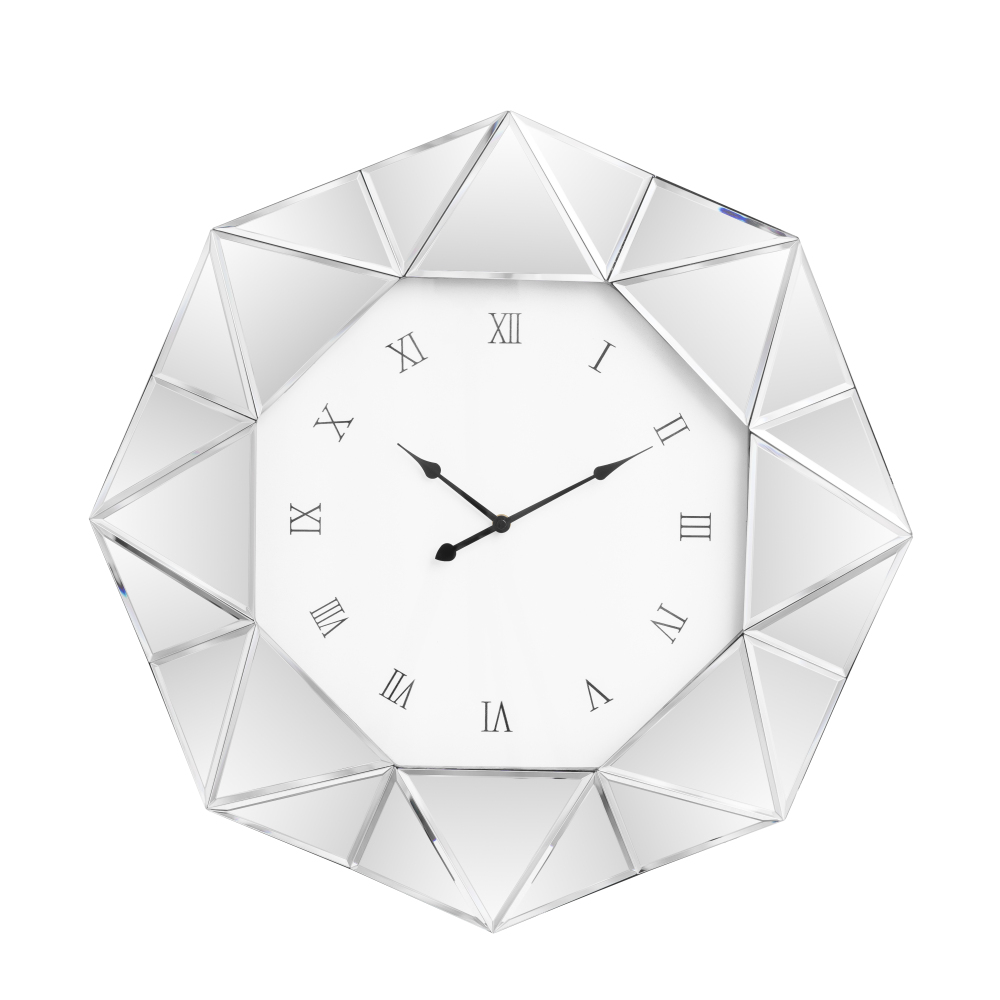 Decorative Wall Clock, 22 inch Mirrored Large Wall Clock, Silver Modern Silent Wall Clocks Diamond Beveled Frame Edge