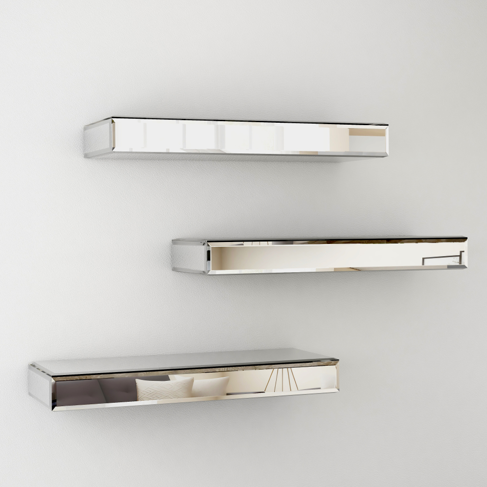Mirrored Floating Shelves for Wall, Set of 3 Glass Wall Mounted Shelves for Bathroom Decor