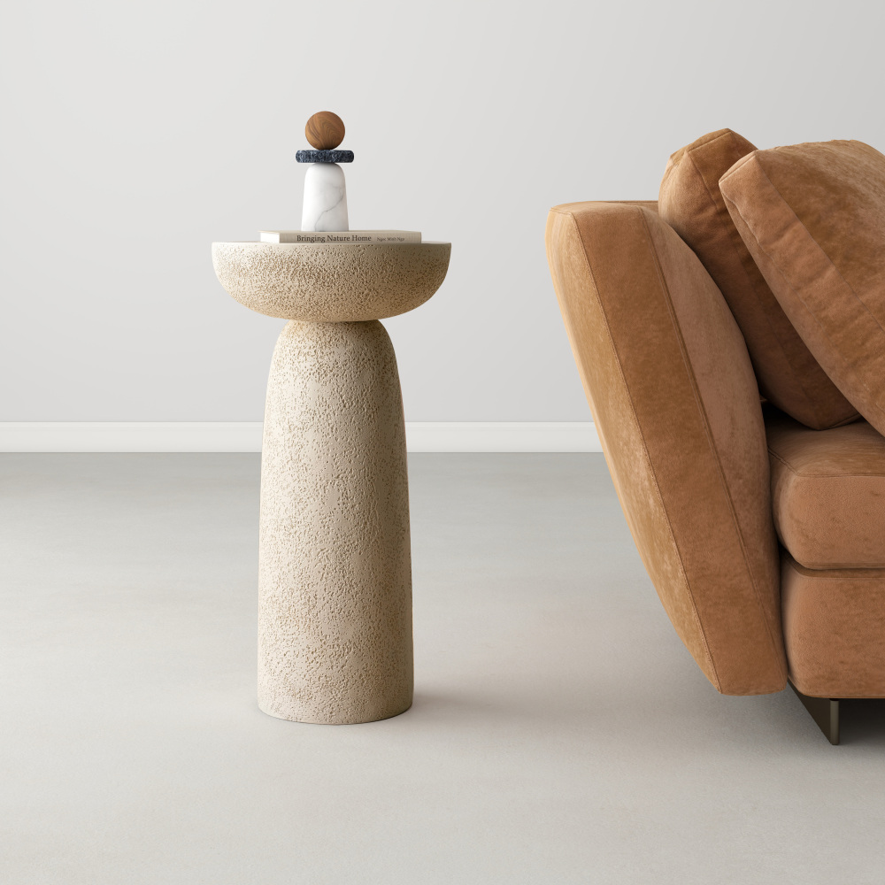 SHYFOY Travertine Stone Finish Side Accent Table