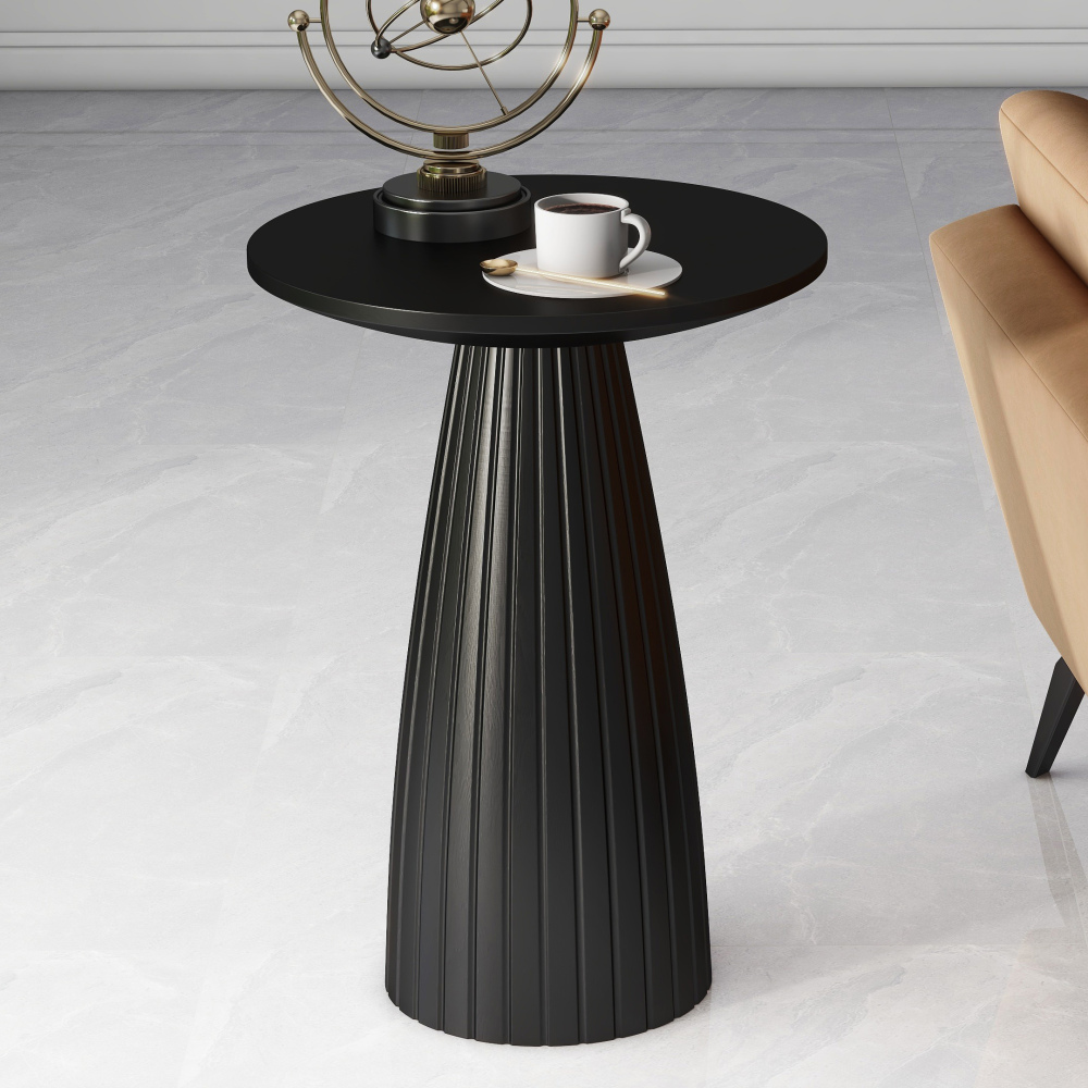 Round Black Side Table End Table with Pedestal Fluted Base
