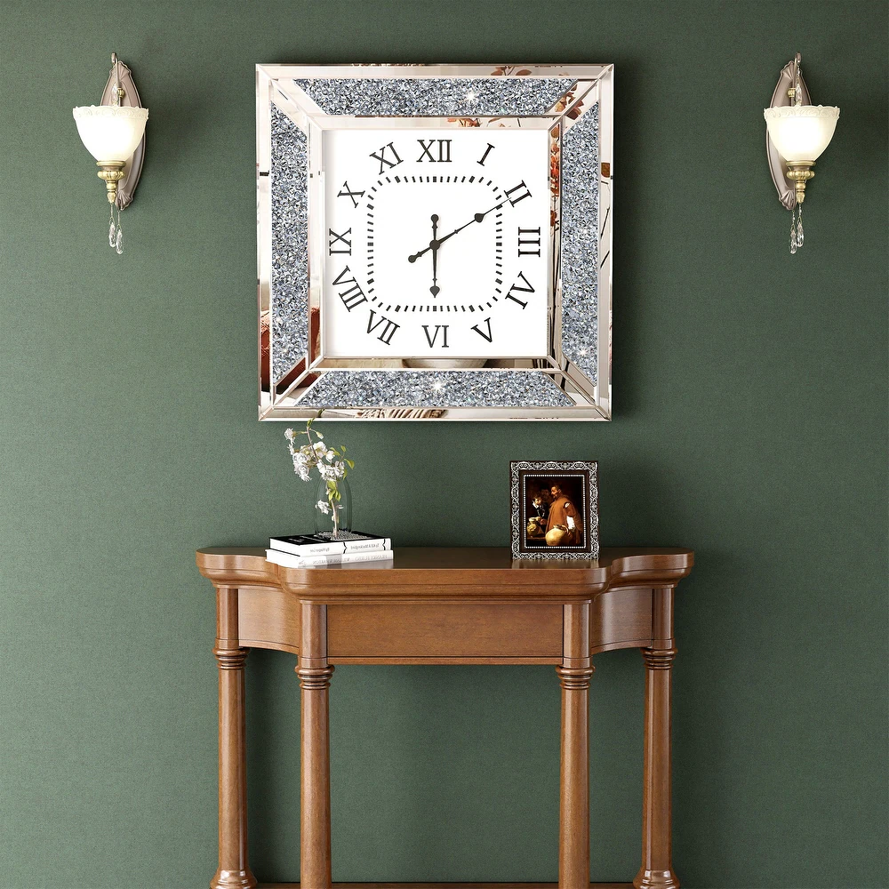 SHYFOY  24in Crushed Diamond Inlay Mirrored Large Clock /SF-MC039-60